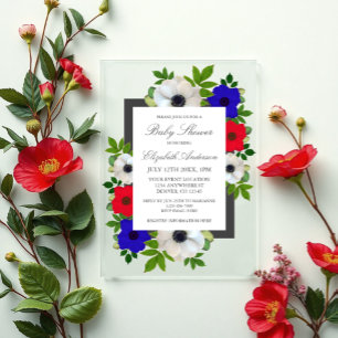 Patriotische Panda-Anemone-Baby-Party Acryleinladungen