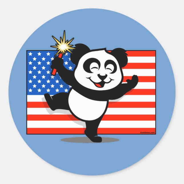 Patriotische Panda mit amerikanischer Flagge Runder Aufkleber (Vorderseite)