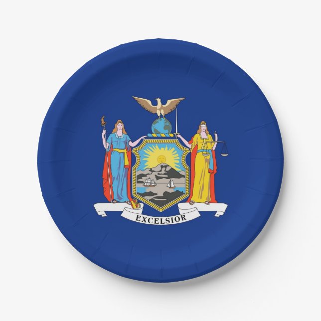 Patriotische Papierplatte mit der Flagge New Yorks Pappteller (Vorderseite)