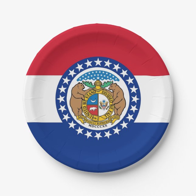 Patriotische Papierplatte mit Flagge von Missouri Pappteller (Vorderseite)