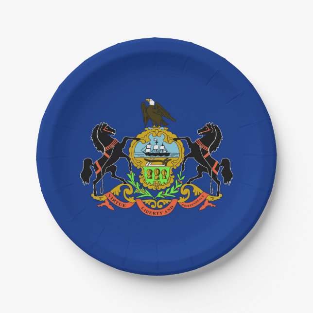 Patriotische Papierplatte mit Pennsylvania-Flagge Pappteller (Vorderseite)