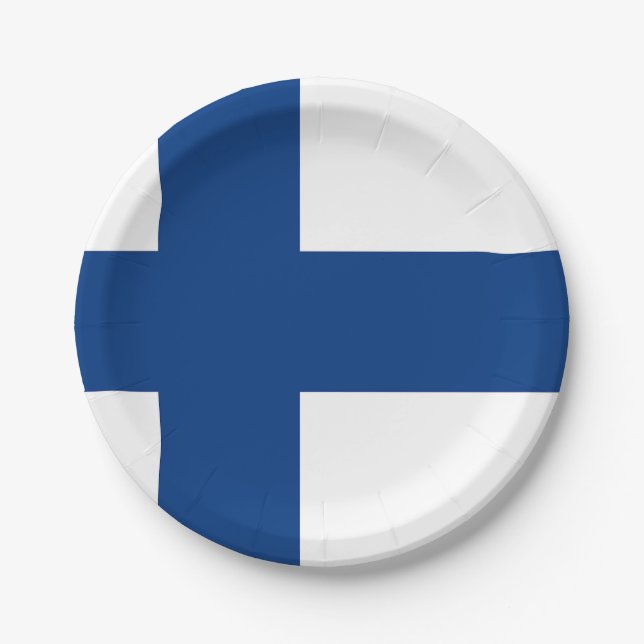 Patriotische Papiertafel mit finnischer Flagge Pappteller (Vorderseite)