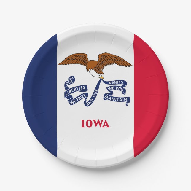Patriotische Papiertafel mit Flagge von Iowa Pappteller (Vorderseite)