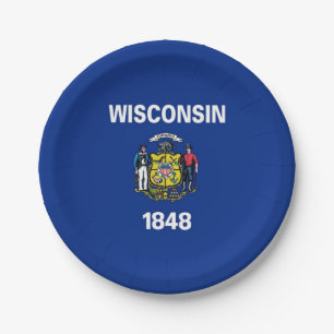 Patriotische Papiertüte mit Wisconsin-Staatsflagge Pappteller