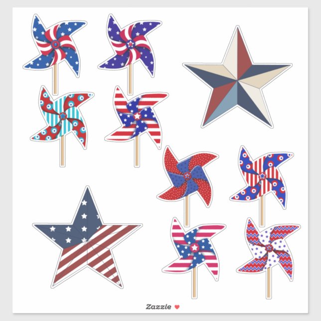 Patriotische Pinwheels und Stars | 4. Juli Aufkleber (Blatt)