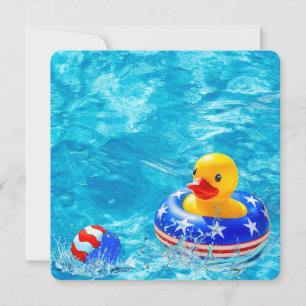 Patriotische Poolparty mit gelber Ente Einladung