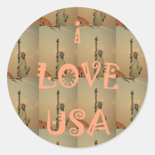 Patriotische Pop-Art: Grafikdesign "Ich liebe USA" Runder Aufkleber