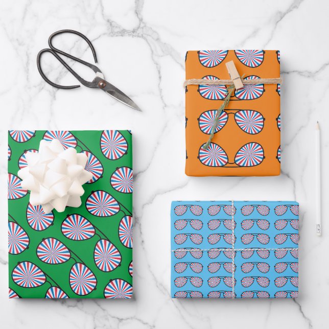 Patriotische PopArt Swirl Sonnenbrille Geschenkpapier Set (Vorderseite)