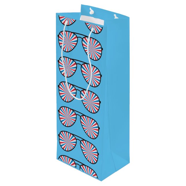 Patriotische PopArt Swirl Sonnenbrille Geschenktüte Für Weinflaschen (Rückseite Schrägansicht)