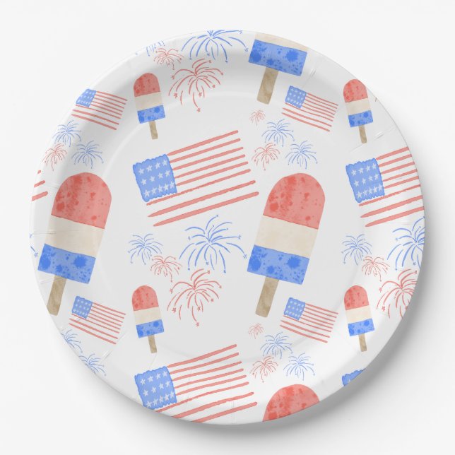 Patriotische Popsicle & Fireworks Party Teller (Vorderseite)