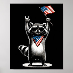 Patriotische Raccoon Männer Frauen Kinder am 4. Poster