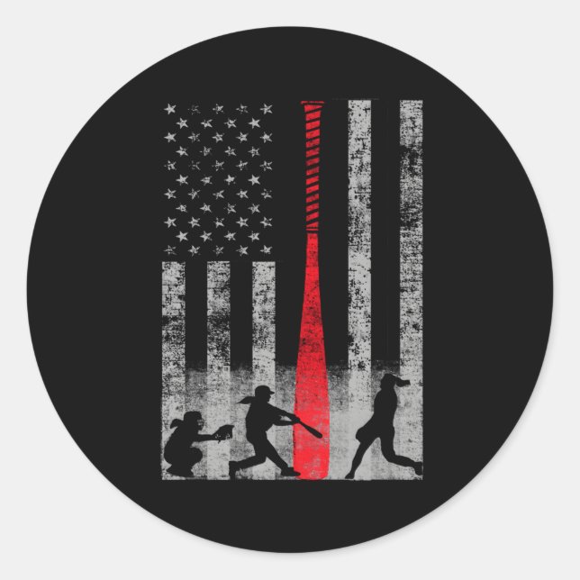Patriotische Red Bat Softball Flag Runder Aufkleber (Vorderseite)