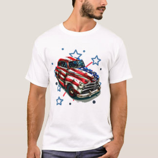 Patriotische Retro-Automobil-Kunst T-Shirt