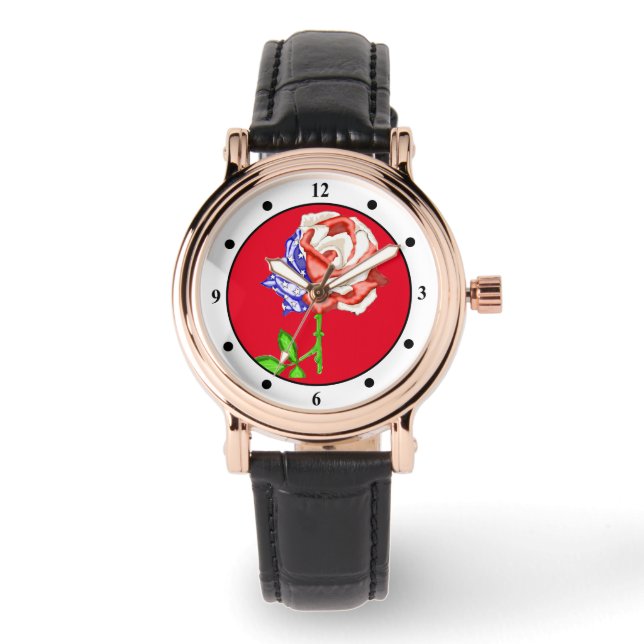 Patriotische Rose Armbanduhr (Vorderseite)