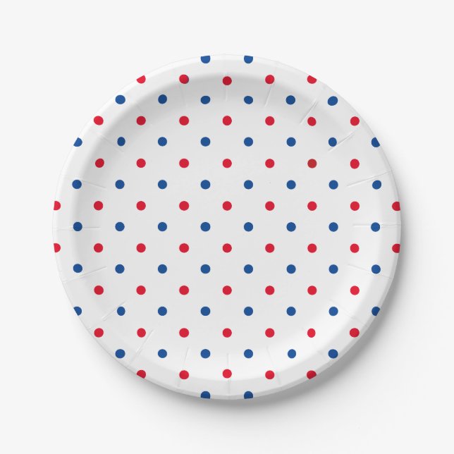 Patriotische Rot-Blau-Polka-Punktmuster - Urlaub Pappteller (Vorderseite)