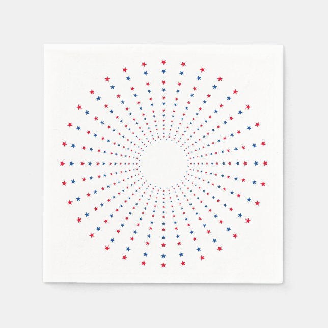 Patriotische Rot-Blau-Sterne Feuerwerk festlich Serviette (Vorderseite)