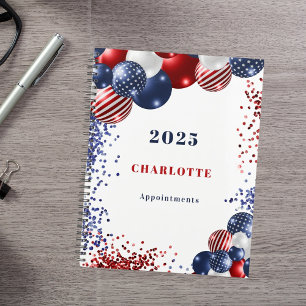 Patriotische rot-blaue schwarze Ballons Name 2026 Planer