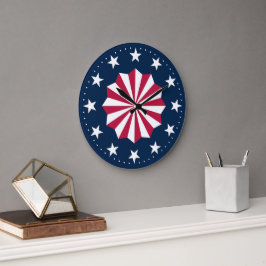 Patriotische Rot Weiß Blau Sterne Streifen Rosette Große Wanduhr