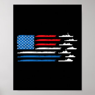Patriotische Rot-Weiß-Blau-USA-Flagge Militärschif Poster