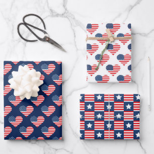 Patriotische Rot, Weiß & Blau USA-Flaggenmuster Geschenkpapier Set