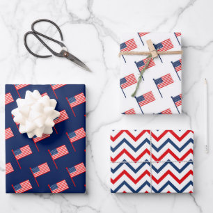 Patriotische Rot, Weiß & Blau USA-Flaggenmuster  Geschenkpapier Set