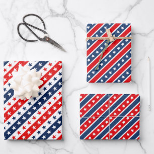 Patriotische Rot, Weiß & Blau USA-Flaggenmuster Geschenkpapier Set