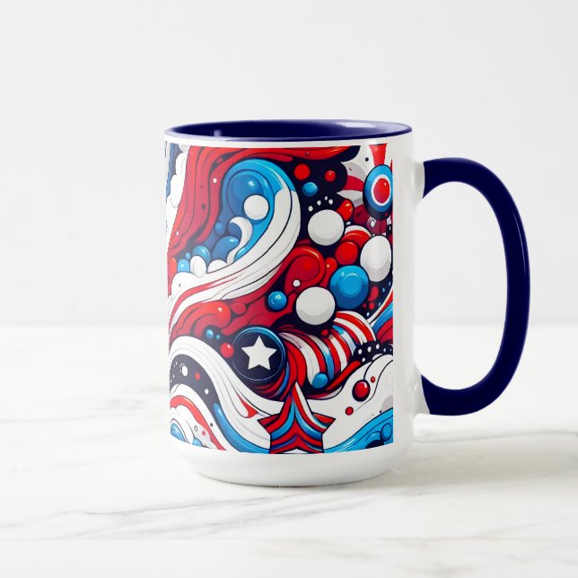Patriotische Rot-Weiß-Blaue Abstrakte US-Flagge Tasse (Rechts)