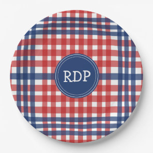 Patriotische Rot Weiß und Blau Karierte Angewohnhe Pappteller