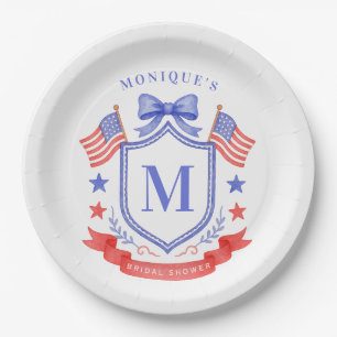 Patriotische Rot-Weiß- und Ich-tue- Monogramm-Jung Pappteller
