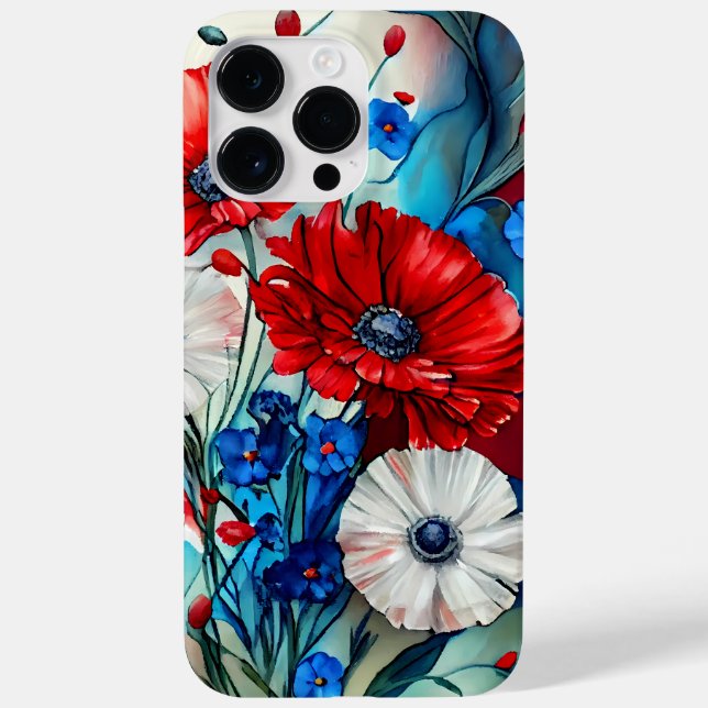 PATRIOTISCHE, ROT WEISSE BLUME Case-Mate iPhone 14 PRO MAX HÜLLE (Rückseite)