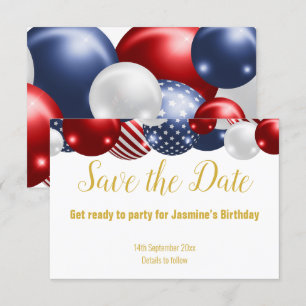 PATRIOTISCHE ROTE BLAUE WEISSE SAVE THE DATE UAWG RSVP KARTE