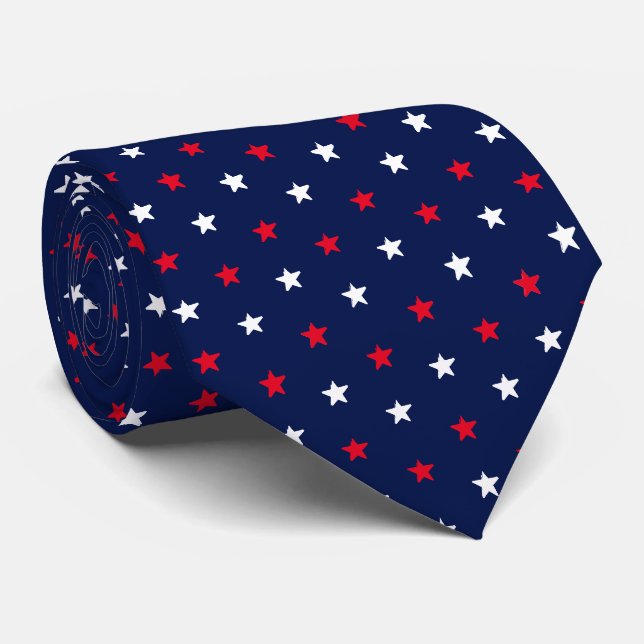 Patriotische rote, dunkelmarineblau blaue Sterne M Krawatte (Gerollt)