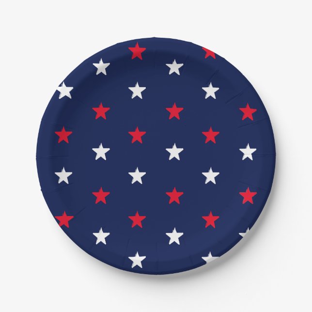 Patriotische rote, dunkelmarineblau blaue Sterne M Pappteller (Vorderseite)