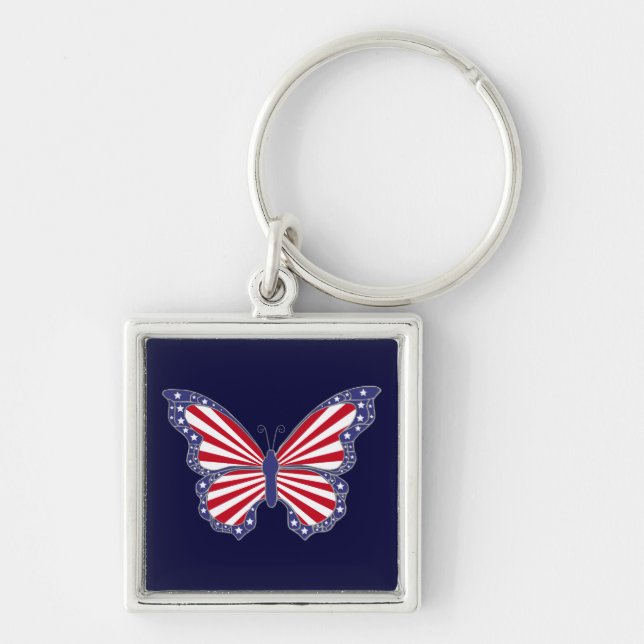 Patriotische, rote und blaue Schmetterlingskette Schlüsselanhänger (Vorne)