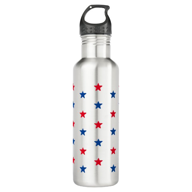 Patriotische rote und blaue Sterne Muster modern n Edelstahlflasche (Vorderseite)