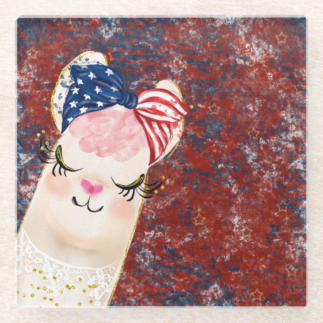 PATRIOTISCHE ROTE WEISSE BLAUE ALPACA GLASUNTERSETZER (Vorderseite)