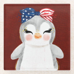 PATRIOTISCHE ROTE WEISSE BLAUE PENGUIN GLASUNTERSETZER