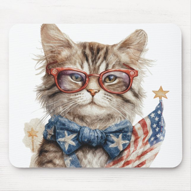 PATRIOTISCHE ROTE WEISSE BLAUE WASSERFARBE KITTY C MOUSEPAD (Vorne)
