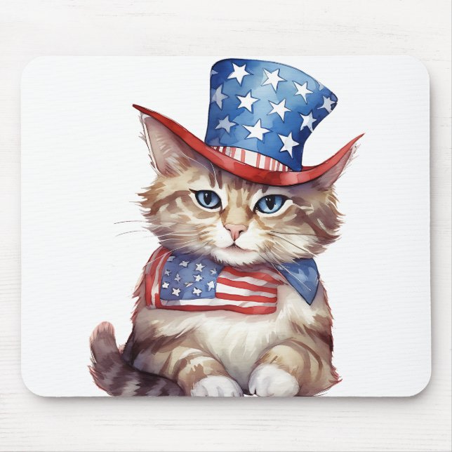 PATRIOTISCHE ROTE WEISSE BLAUE WASSERFARBE KITTY C MOUSEPAD (Vorne)