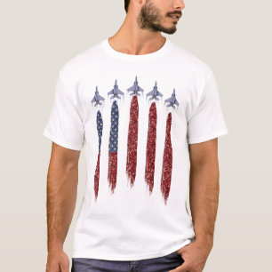 PATRIOTISCHE ROTE WEISSE BLUE FLAG & FIGHTER JETS T-Shirt