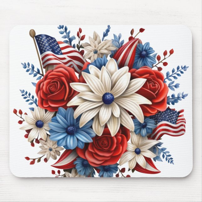 PATRIOTISCHE ROTE WEISSE BLUE FLORAL BOUQUET MOUSEPAD (Vorne)
