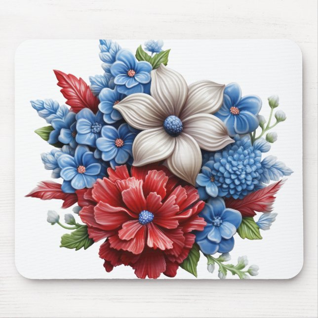 PATRIOTISCHE ROTE WEISSE BLUE FLORAL BOUQUET MOUSEPAD (Vorne)