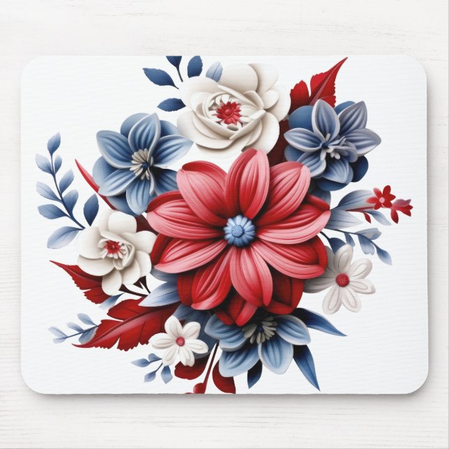 PATRIOTISCHE ROTE WEISSE BLUE FLORAL BOUQUET MOUSEPAD (Vorne)