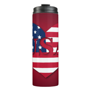 PATRIOTISCHE ROTE WEISSE BLUE HERZ AMERIKANISCHE F THERMOSBECHER