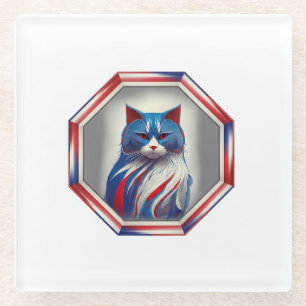 Patriotische rote weiße und blaue Katze im Rahmen Glasuntersetzer