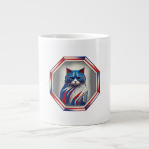 Patriotische rote weiße und blaue Katze im Rahmen Jumbo-Tasse