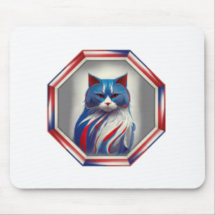 Patriotische rote weiße und blaue Katze im Rahmen Mousepad