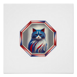 Patriotische rote weiße und blaue Katze im Rahmen Poster