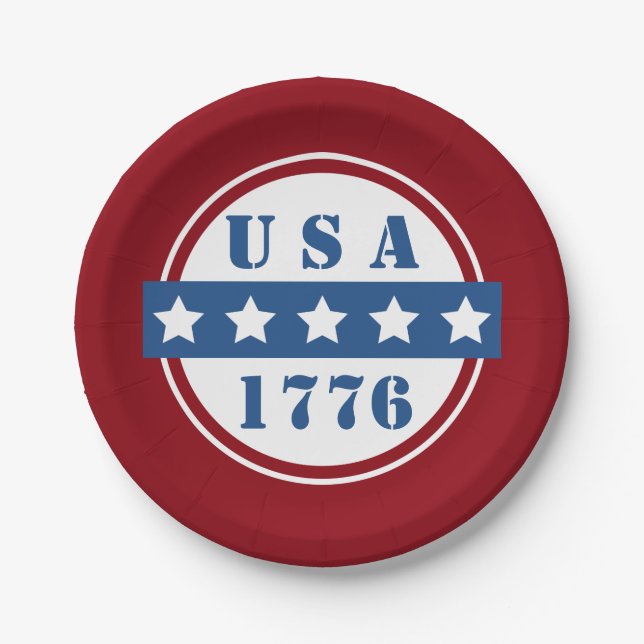 Patriotische roter weißer Teller blauer Sterne USA (Vorderseite)