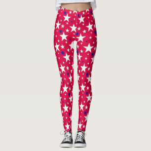 Patriotische Rotstern-Leggings, USA 4. Juli Sterne Leggings